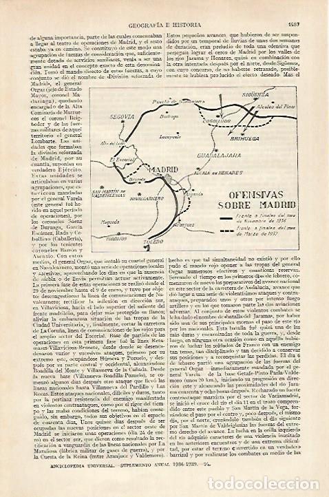 Otros art&iacute;culos de coleccionismo en papel: LAMINA ESPASA 27261: Mapa de las ofensivas de Madrid 1936-1937 - Varios