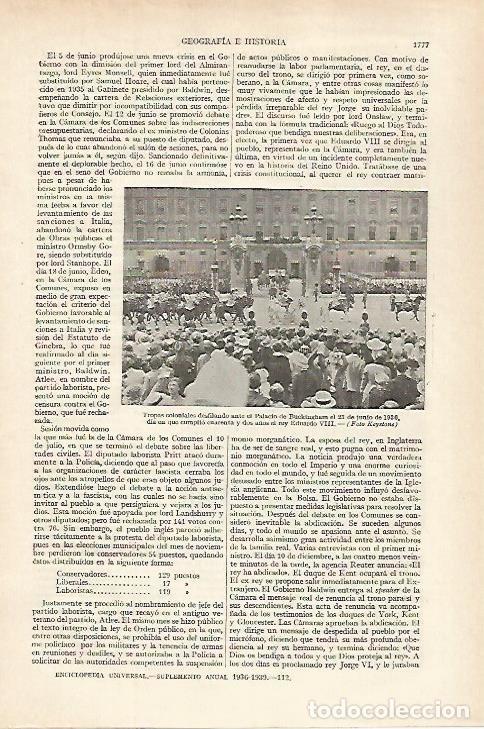 Otros art&iacute;culos de coleccionismo en papel: LAMINA ESPASA 27322: Palacio de Buckingham el 28 de junio de 1936 - Varios