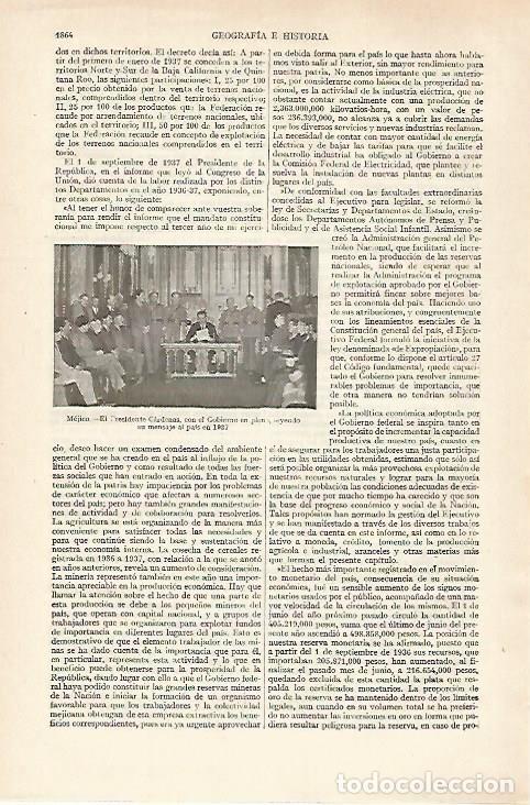 Otros art&iacute;culos de coleccionismo en papel: LAMINA ESPASA 27338: El presidente Cardenas de Mexico en 1937 - Varios