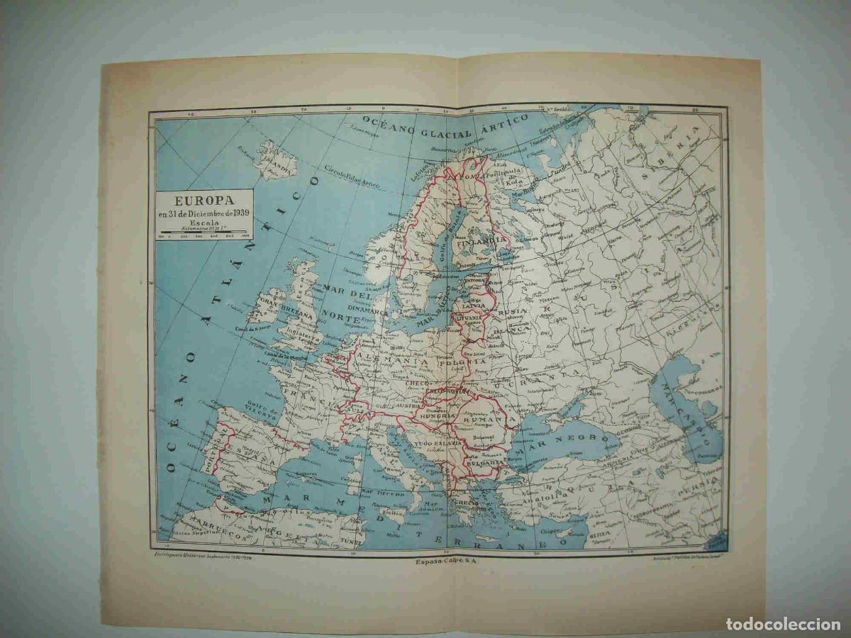 Otros art&iacute;culos de coleccionismo en papel: LAMINA ESPASA 27396: Mapa de Europa el 31 diciembre de 1939 - Varios