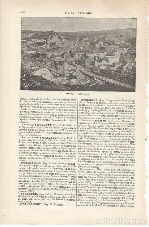 Otros art&iacute;culos de coleccionismo en papel: LAMINA ESPASA 34294: Vista de Stolberg, Alemania - Varios