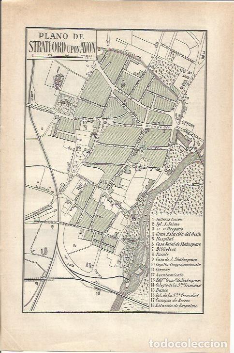 Otros art&iacute;culos de coleccionismo en papel: LAMINA ESPASA 34302: Plano de Stratford upon Avon, Inglaterra - Varios