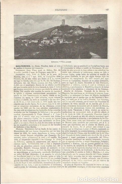 Otros art&iacute;culos de coleccionismo en papel: LAMINA ESPASA 34130: Vista de Solferino, Italia - Varios