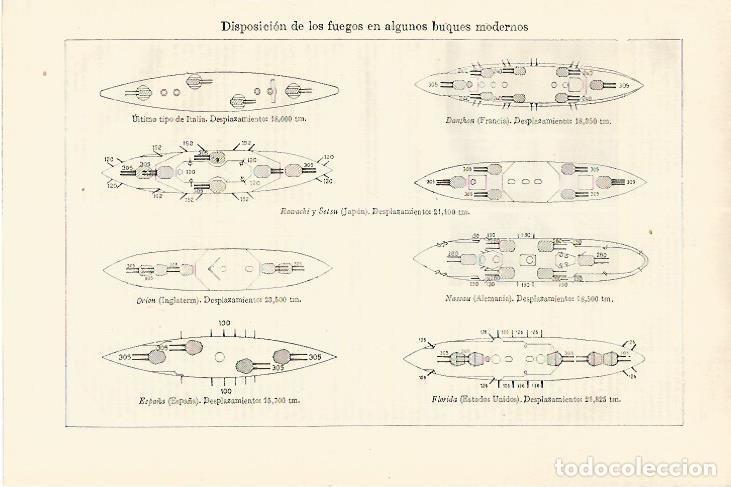 Otros art&iacute;culos de coleccionismo en papel: LAMINA ESPASA 27552: Disposicion de fuegos en buques - Varios