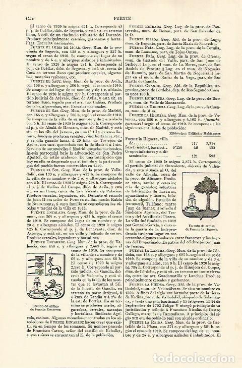 Otros art&iacute;culos de coleccionismo en papel: LAMINA ESPASA 27562: Escudo de Fuente Encarroz Valencia - Varios