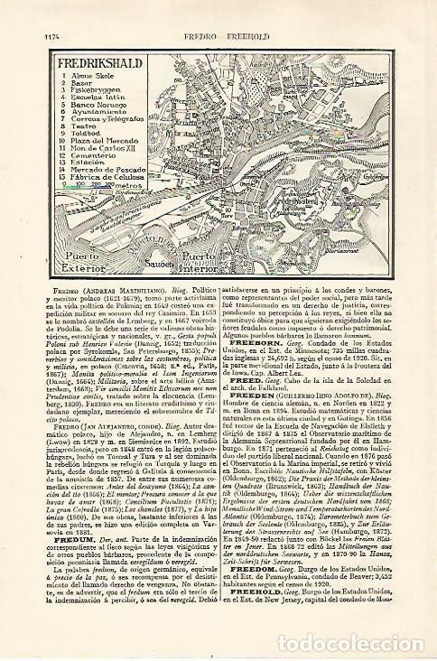 Otros art&iacute;culos de coleccionismo en papel: LAMINA ESPASA 27499: Plano de Fredrikshald Noruega - Varios