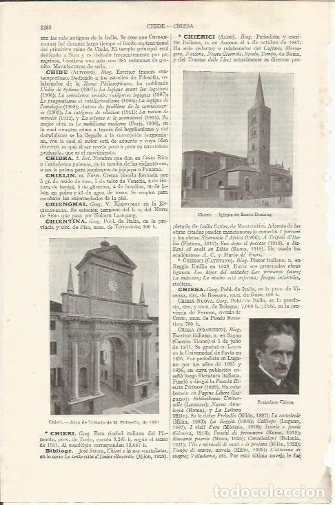 Otros art&iacute;culos de coleccionismo en papel: LAMINA ESPASA 34963: Igleisa y Arco del Triunfo en Chieri, Italia - Varios