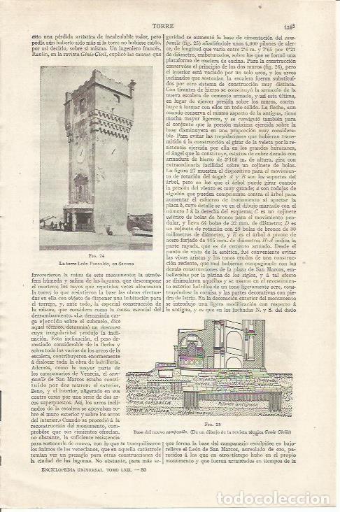 Otros art&iacute;culos de coleccionismo en papel: LAMINA ESPASA 35187: Torre Leon Pancaldo en Savona - Varios