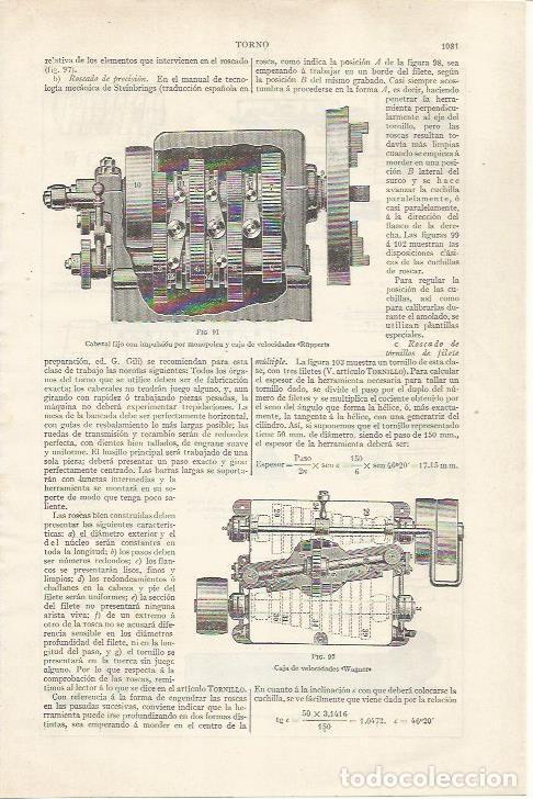 Otros art&iacute;culos de coleccionismo en papel: LAMINA ESPASA 35156: Cabezal fijo de un torno - Varios