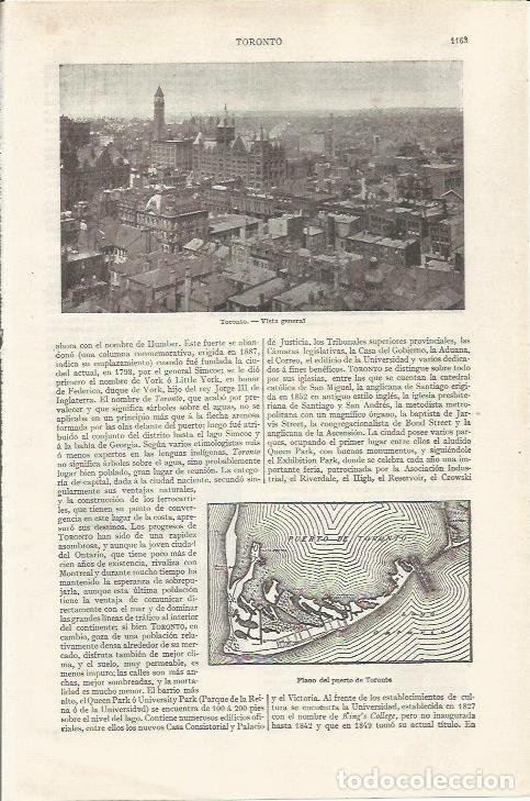 Otros art&iacute;culos de coleccionismo en papel: LAMINA ESPASA 35172: Vista y plano del puerto de Toronto - Varios