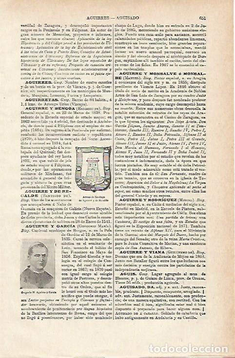 Otros art&iacute;culos de coleccionismo en papel: LAMINA ESPASA 15452: Armas de Santiago de Aguirre y de Recalde - Varios