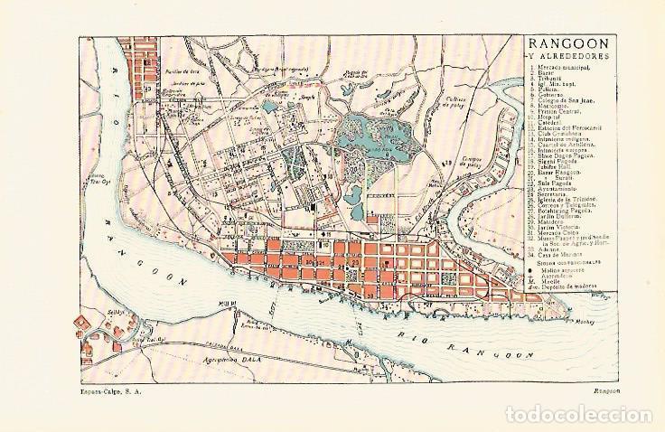 Otros art&iacute;culos de coleccionismo en papel: LAMINA ESPASA 15958: Mapa de Rangoon y alrededores - Varios