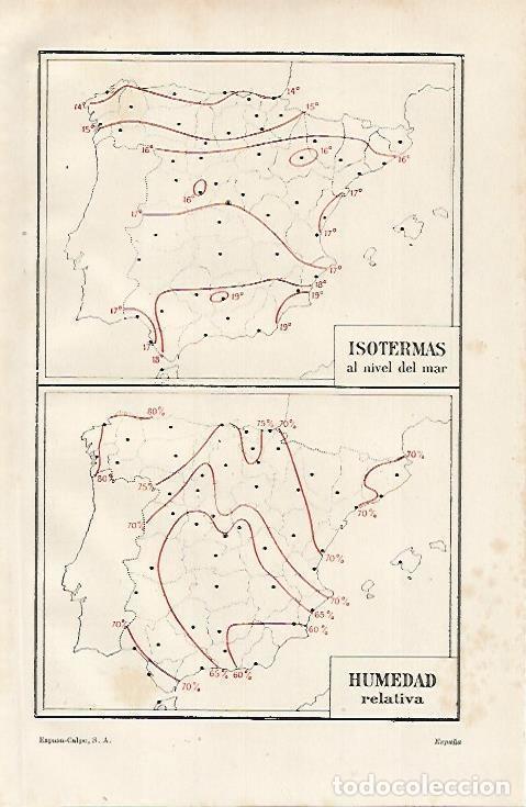 Otros art&iacute;culos de coleccionismo en papel: LAMINA ESPASA 15551: Mapa de isotermas y humedad relativa de Espa&ntilde;a - Varios