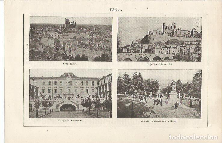 Otros art&iacute;culos de coleccionismo en papel: LAMINA ESPASA 34508: Puente, Coelgio de Enrique IV y alameda en Beziers, Francia - Varios