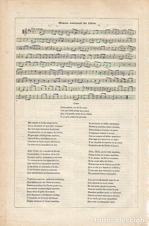 Otros art&iacute;culos de coleccionismo en papel: LAMINA ESPASA 34742: Himno Nacional de Chile - Varios
