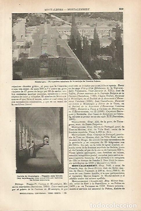 Otros art&iacute;culos de coleccionismo en papel: LAMINA ESPASA 27949: Vista de la Cartuja de Montalegre Tiana Barcleona - Varios