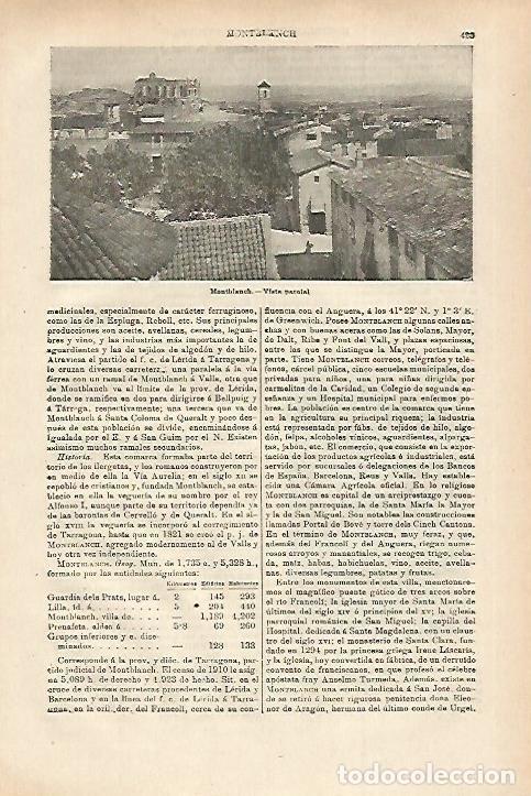 Otros art&iacute;culos de coleccionismo en papel: LAMINA ESPASA 27969: Vista de Montblanch Tarragona - Varios