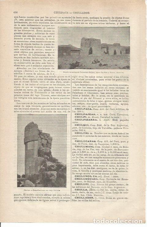 Otros art&iacute;culos de coleccionismo en papel: LAMINA ESPASA 34809: Sepulcros y ruinas entre La paz y Oruro - Varios