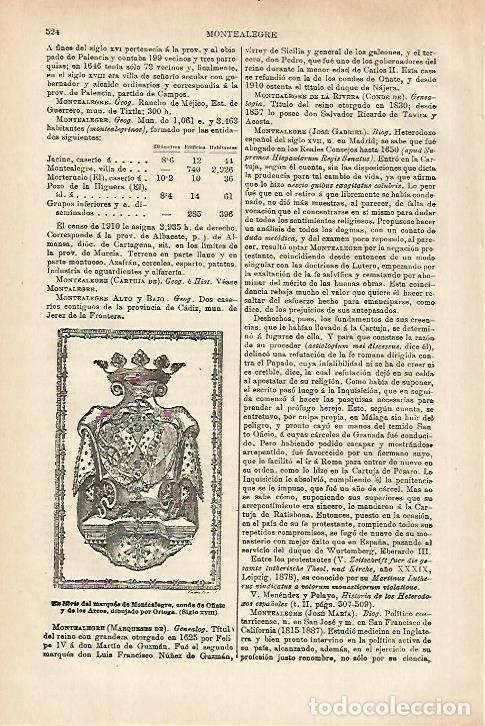 Otros art&iacute;culos de coleccionismo en papel: LAMINA ESPASA 27986: Escudo del Marques de Montealegre - Varios
