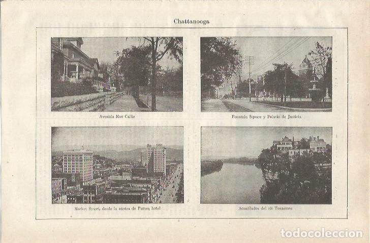 Otros art&iacute;culos de coleccionismo en papel: LAMINA ESPASA 34684: Avenida Mac Callie, Fountain Square, Market Street y Alcantilados en Chattanoog