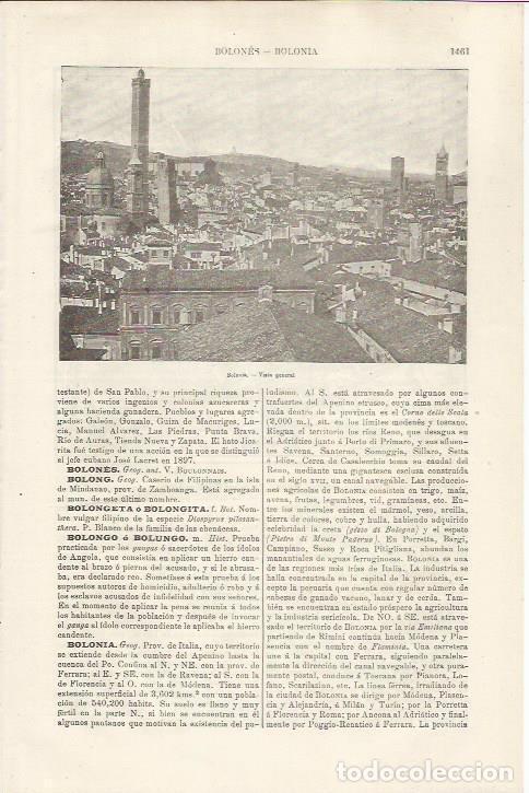 Otros art&iacute;culos de coleccionismo en papel: LAMINA ESPASA 34634: Vista de Bolonia, Italia - Varios