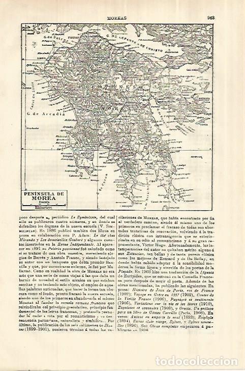 Otros art&iacute;culos de coleccionismo en papel: LAMINA ESPASA 28089: Mapa de la peninsula de Morea - Varios