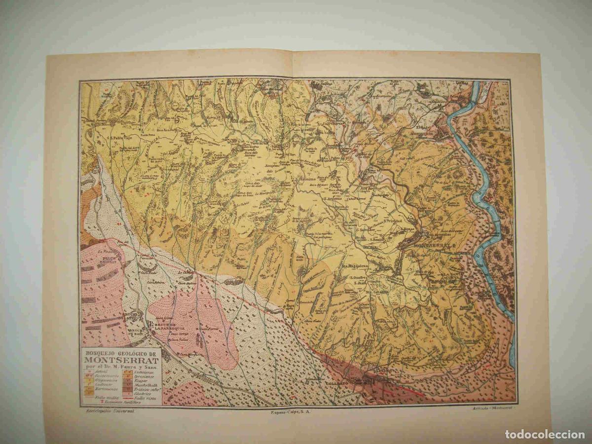 Otros art&iacute;culos de coleccionismo en papel: LAMINA ESPASA 28060: Mapa del Bosquejo geologico de Montserrat Barcelona - Varios