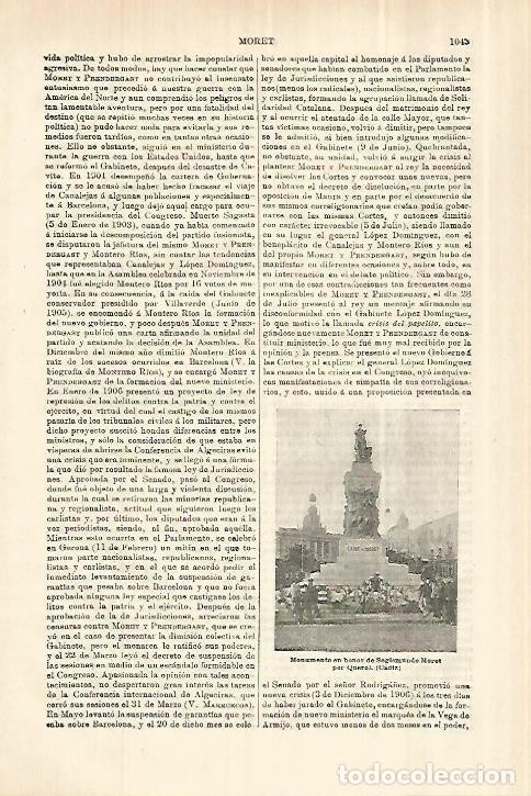 Otros art&iacute;culos de coleccionismo en papel: LAMINA ESPASA 28104: Monumento a Moret en Cadiz - Varios
