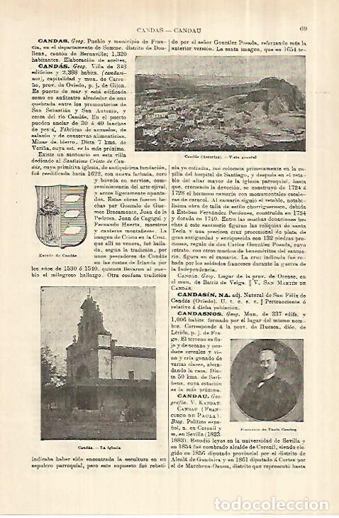 Otros art&iacute;culos de coleccionismo en papel: LAMINA ESPASA 28196: Vista y escudo de Candas Asturias - Varios