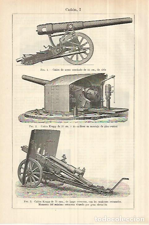 Otros art&iacute;culos de coleccionismo en papel: LAMINA ESPASA 28245: Ca&ntilde;on de acero Krupp de 21 cm y Krupp de 75mm - Varios