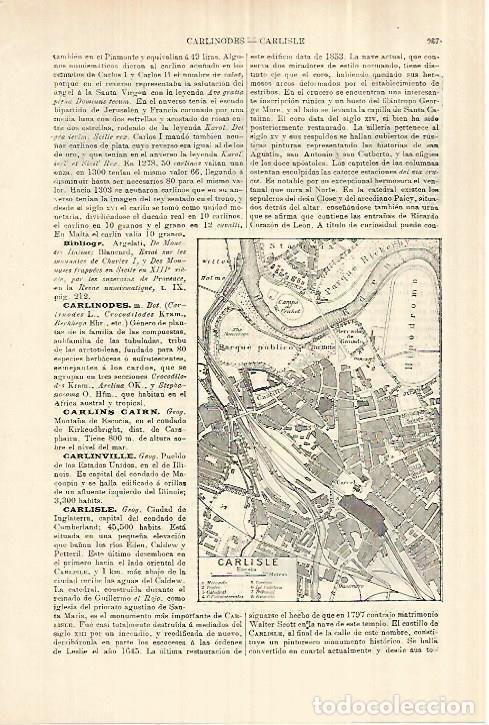 Otros art&iacute;culos de coleccionismo en papel: LAMINA ESPASA 28344: Plano de Carlisle Inglaterra - Varios