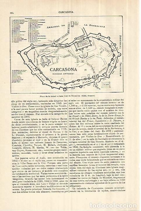 Otros art&iacute;culos de coleccionismo en papel: LAMINA ESPASA 28314: Plano antiguo de Carcassone Francia - Varios
