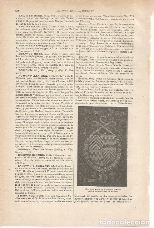Otros art&iacute;culos de coleccionismo en papel: LAMINA ESPASA 35539: escudo de armas de W. Egmont - Varios