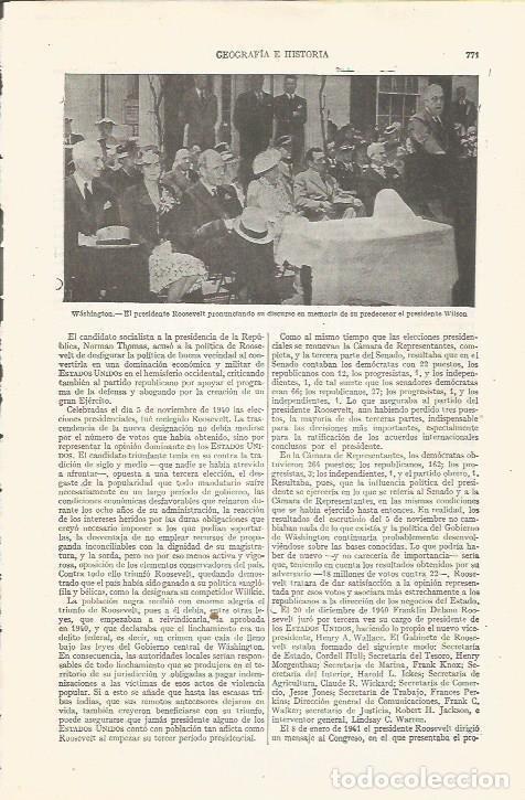 Otros art&iacute;culos de coleccionismo en papel: LAMINA ESPASA 35266: Roosvelt en un discurso en memoria de Wilson - Varios