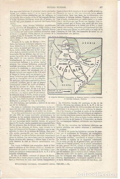 Otros art&iacute;culos de coleccionismo en papel: LAMINA ESPASA 35329: Mapa de la reconquista de Somalia en la Segunda Guerra Mundial - Varios