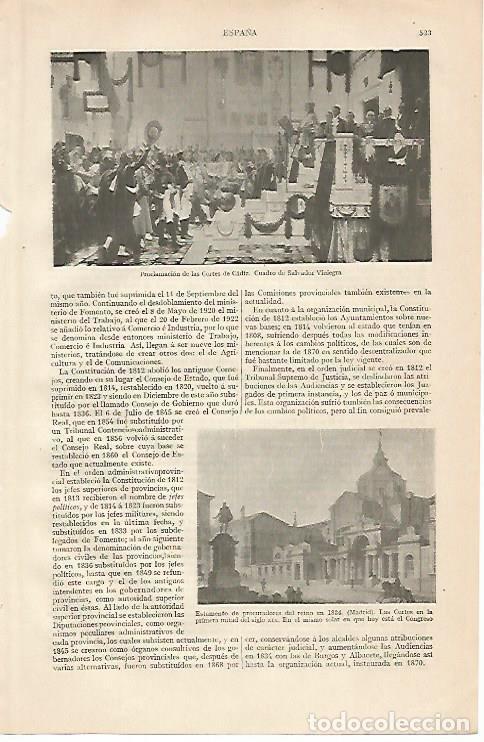 Otros art&iacute;culos de coleccionismo en papel: LAMINA ESPASA 10182: Las Cortes en la primera mitad del siglo XIX. Madrid - Varios