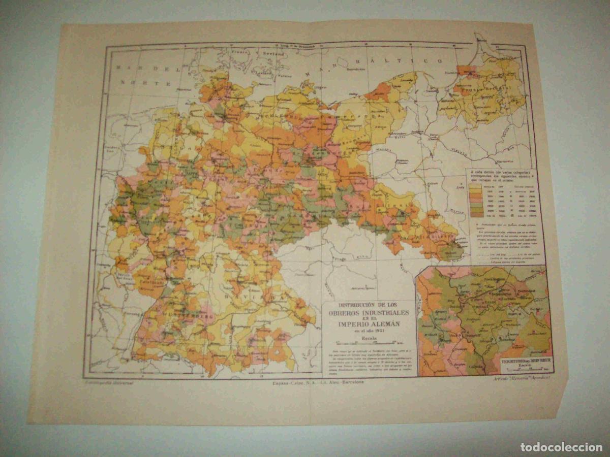 Otros art&iacute;culos de coleccionismo en papel: LAMINA ESPASA 10837: Mapa de los obreros industriales en el Imperio Aleman - Varios