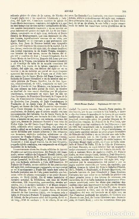 Otros art&iacute;culos de coleccionismo en papel: LAMINA ESPASA 10897: Baptisterio de Ascoli Piceno Italia - Varios