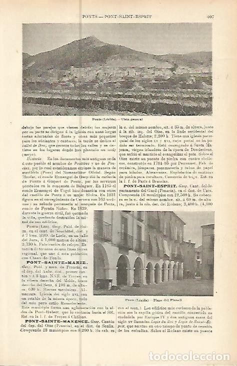 Otros art&iacute;culos de coleccionismo en papel: LAMINA ESPASA 10511: Vista de Ponts Lleida - Varios