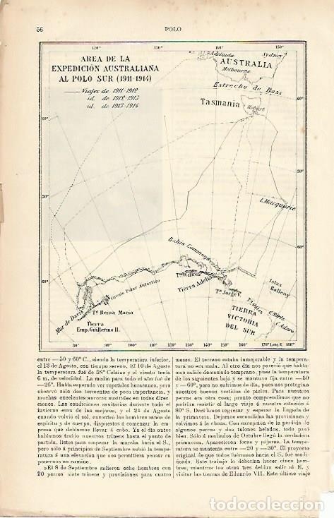 Otros art&iacute;culos de coleccionismo en papel: LAMINA ESPASA 10446: Mapa de la expedicion australiana al Polo Sur (1911-1914) - Varios