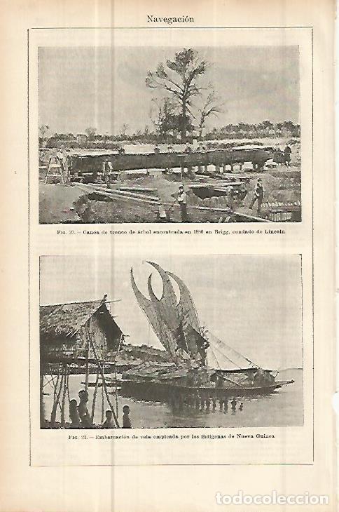 Otros art&iacute;culos de coleccionismo en papel: LAMINA ESPASA 10769: Canoa encontrada en Brigg y embarcacion a vela de Nueva Guinea - Varios