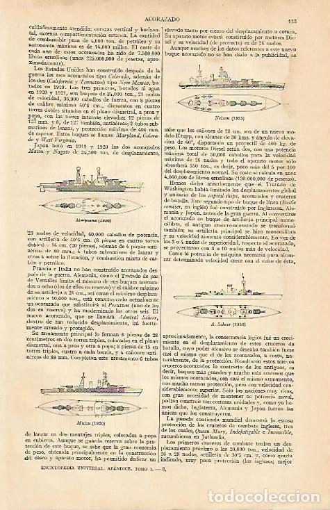 Otros art&iacute;culos de coleccionismo en papel: LAMINA ESPASA 10805: Acorazados de 1920 a 1930 - Varios