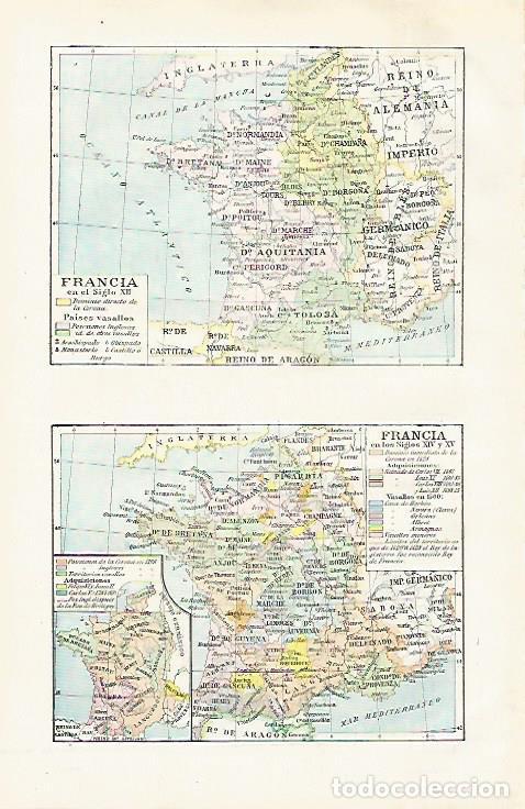 Otros art&iacute;culos de coleccionismo en papel: LAMINA ESPASA 28471: Mapa de Francia en el siglo XII y en los siglos XIV y XV - Varios