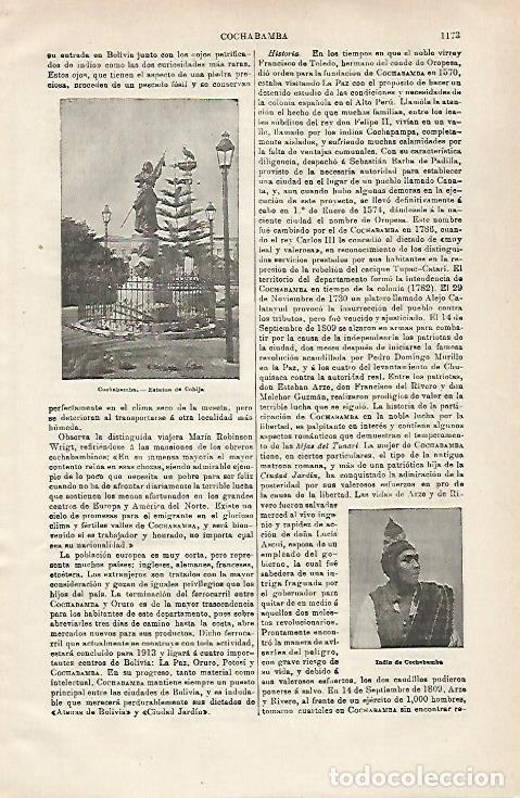 Otros art&iacute;culos de coleccionismo en papel: LAMINA ESPASA 28689: Estatua de Cobija en Cochabamba Bolivia - Varios