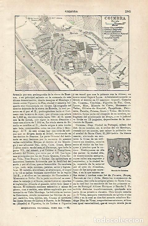 Otros art&iacute;culos de coleccionismo en papel: LAMINA ESPASA 28704: Plano de Coimbra Portugal - Varios