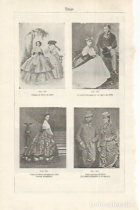 Otros art&iacute;culos de coleccionismo en papel: LAMINA ESPASA 28803: Trajes de 1857 1863 y 1870 - Varios