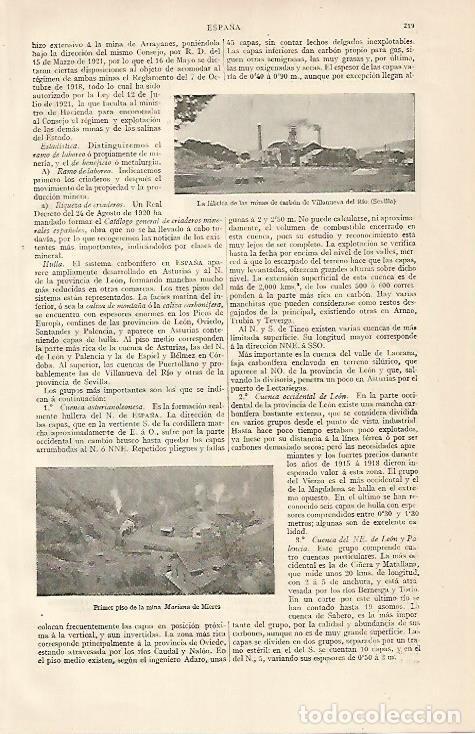 Otros art&iacute;culos de coleccionismo en papel: LAMINA ESPASA 10103: Minas de carbon de Villanueva del Rio Sevilla - Varios