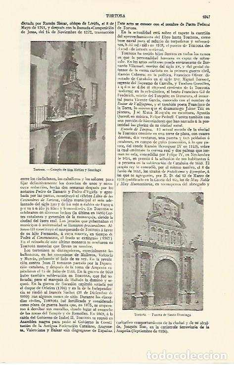 Otros art&iacute;culos de coleccionismo en papel: LAMINA ESPASA 1382: Edificios de Tortosa - Varios Autores