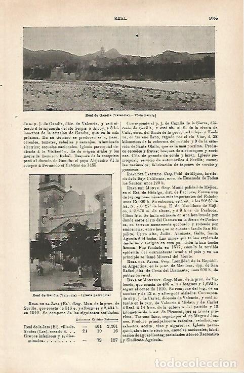 Otros art&iacute;culos de coleccionismo en papel: LAMINA ESPASA 16016: Vista de Real de Gandia Valencia - Varios