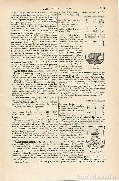 Otros art&iacute;culos de coleccionismo en papel: LAMINA ESPASA 14809: Escudo de Campos Baleares y de Campos Teruel - Varios